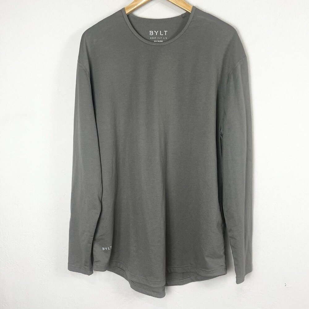 BYLT Drop Cut Long Sleeve Tee Blend Gray Stretch Crew Neck Men's Size XL